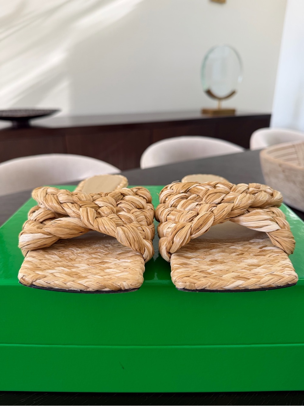 Bottega Veneta Natural Braided Raffia Stretch Flat Mules Sandals, Size 38.5 - Picture 8 of 9
